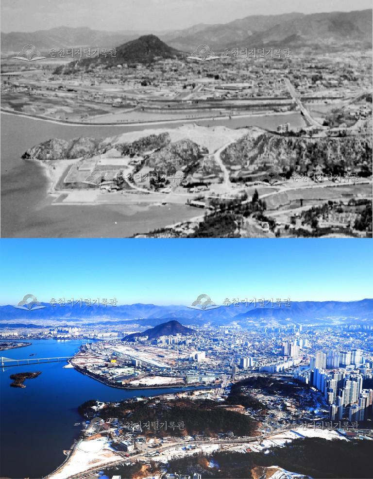 춘천의 어제와 오늘-춘천시 전경 비교 사진 이미지