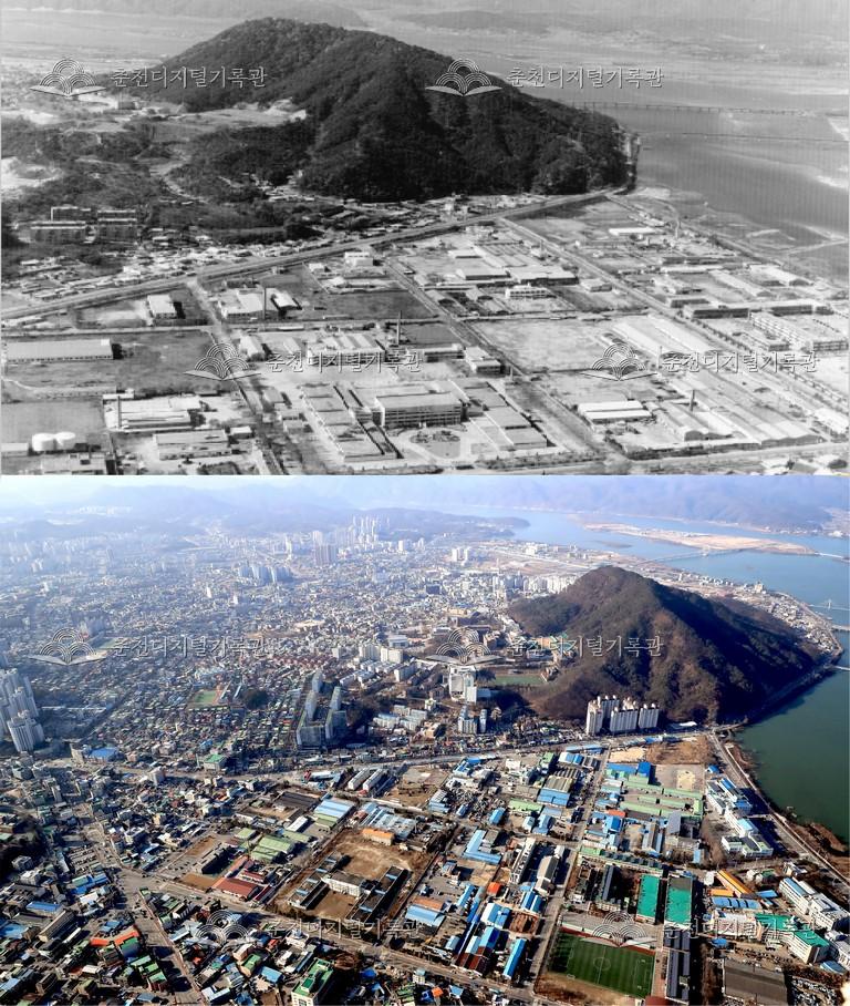 춘천의 어제와 오늘-춘천시 전경 비교 사진 이미지