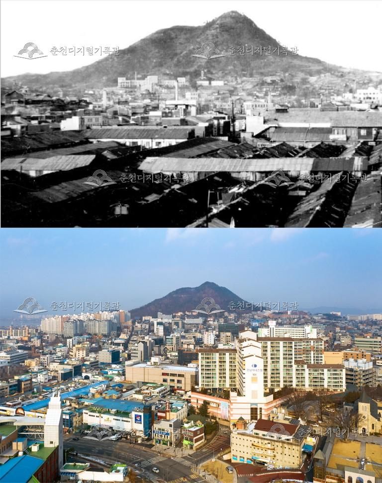 춘천의 어제와 오늘-춘천시 전경 비교 사진 이미지