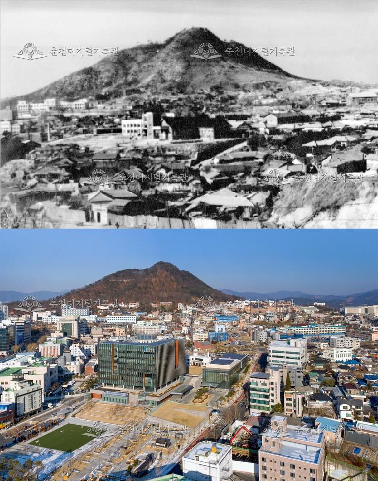 춘천의 어제와 오늘-춘천시 전경 비교 사진 이미지