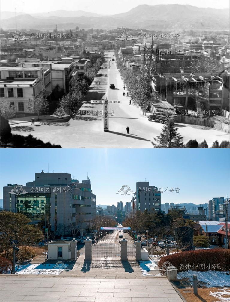 춘천의 어제와 오늘-춘천시 전경 비교 사진 이미지