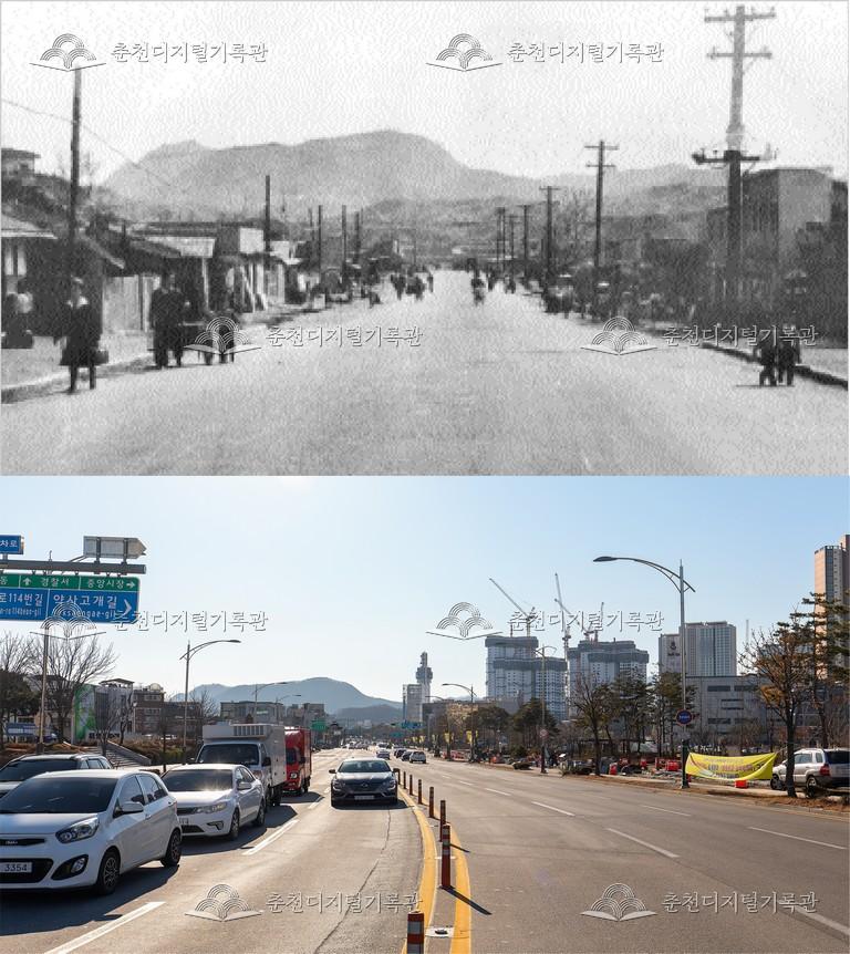 춘천의 어제와 오늘-춘천시 전경 비교 사진 이미지