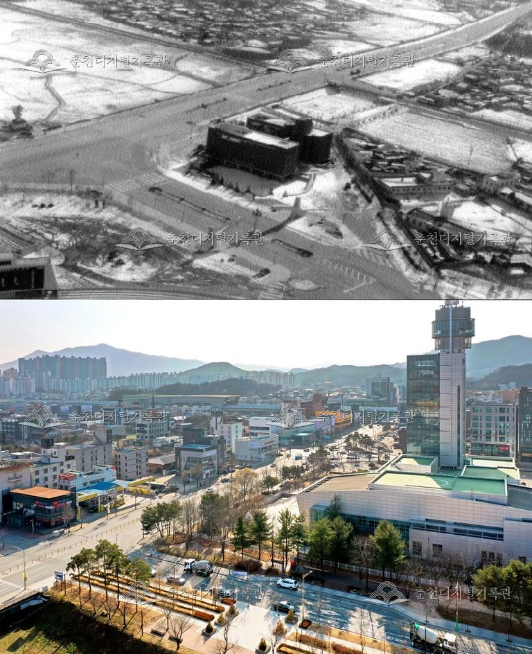 춘천의 어제와 오늘-춘천시 전경 비교 사진 이미지