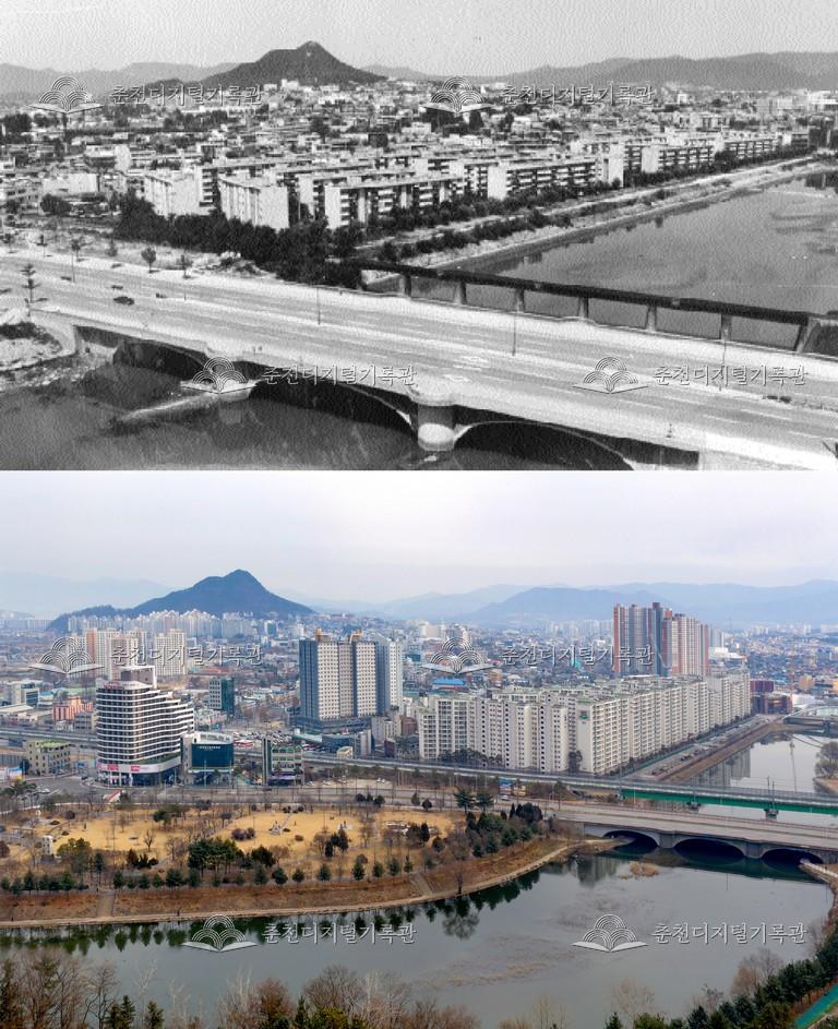 춘천의 어제와 오늘-춘천시 전경 비교 사진 이미지