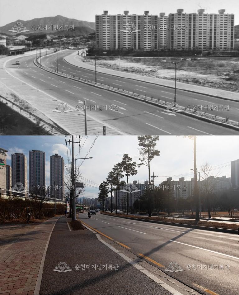 춘천의 어제와 오늘-춘천시 전경 비교 사진 이미지