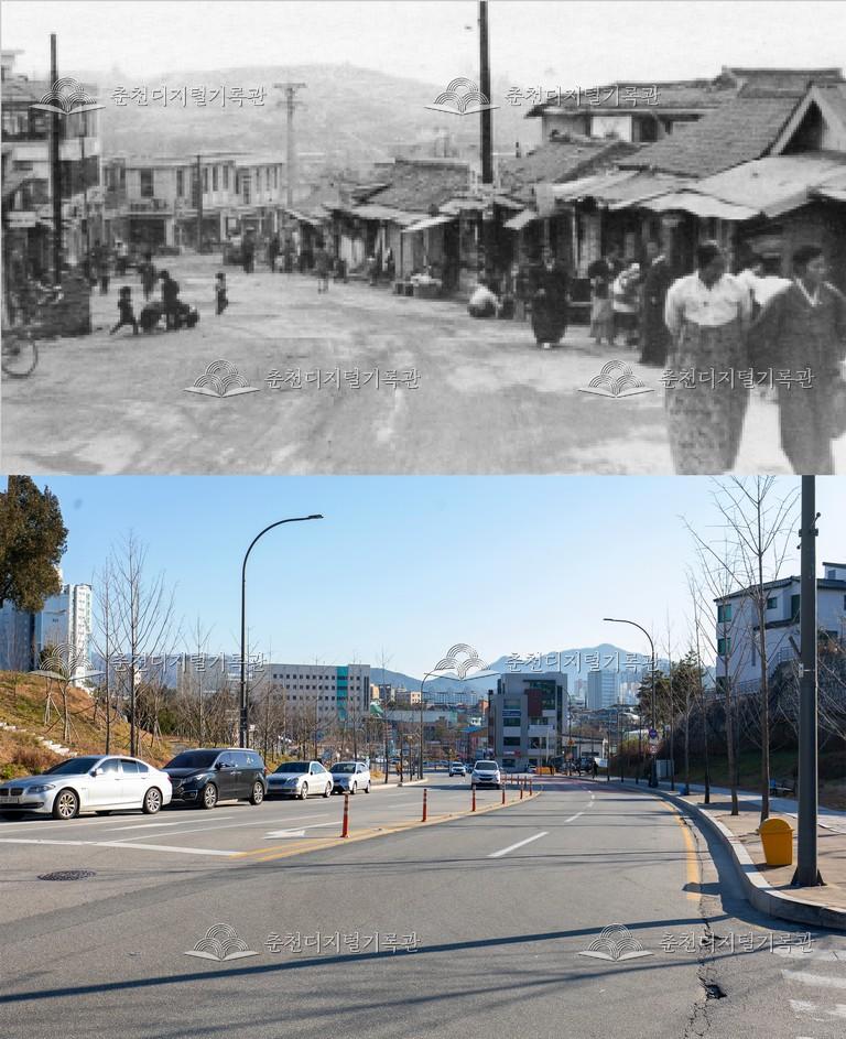 춘천의 어제와 오늘-춘천시 전경 비교 사진 이미지