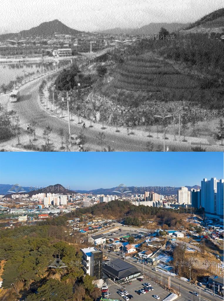 춘천의 어제와 오늘-춘천시 전경 비교 사진 이미지