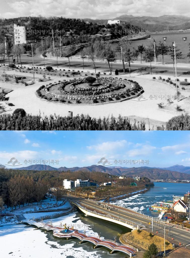 춘천의 어제와 오늘-춘천시 전경 비교 사진 이미지
