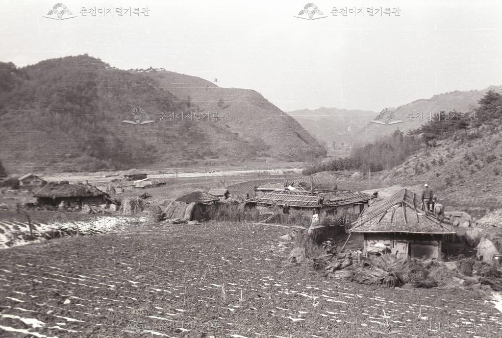 초가 이엉 작업 현장 이미지