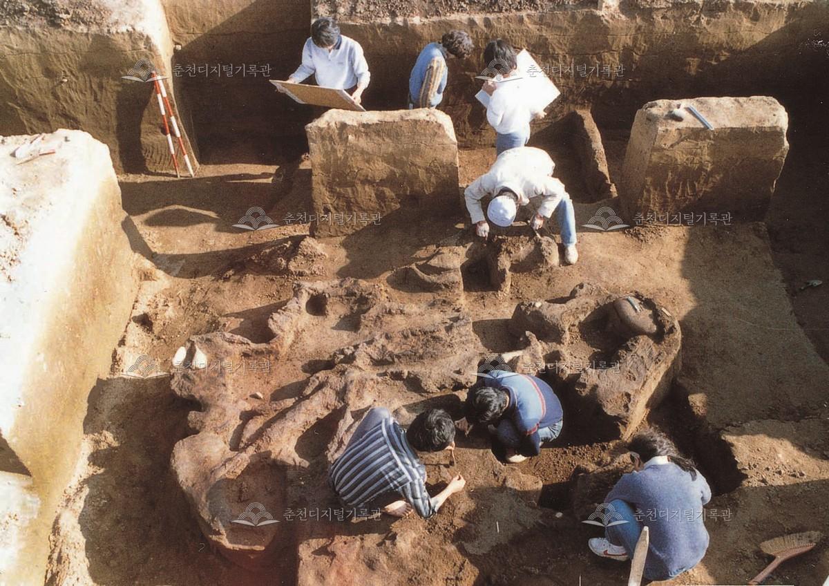 춘성군 신매리 발굴에 참여한 한림대학교 사학과 학생들 이미지