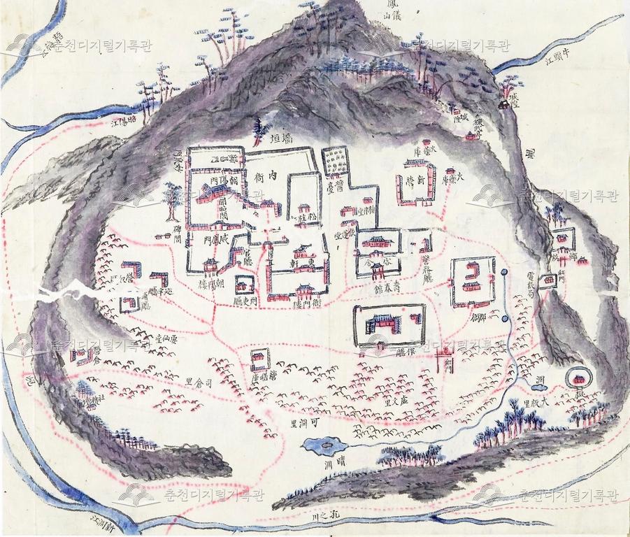 춘천읍지(春川邑誌) 첩부 춘천부 채색지도(2) 이미지