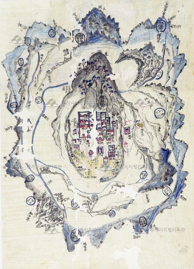 춘천읍지(春川邑誌) 첩부 춘천부 채색지도(1) 이미지