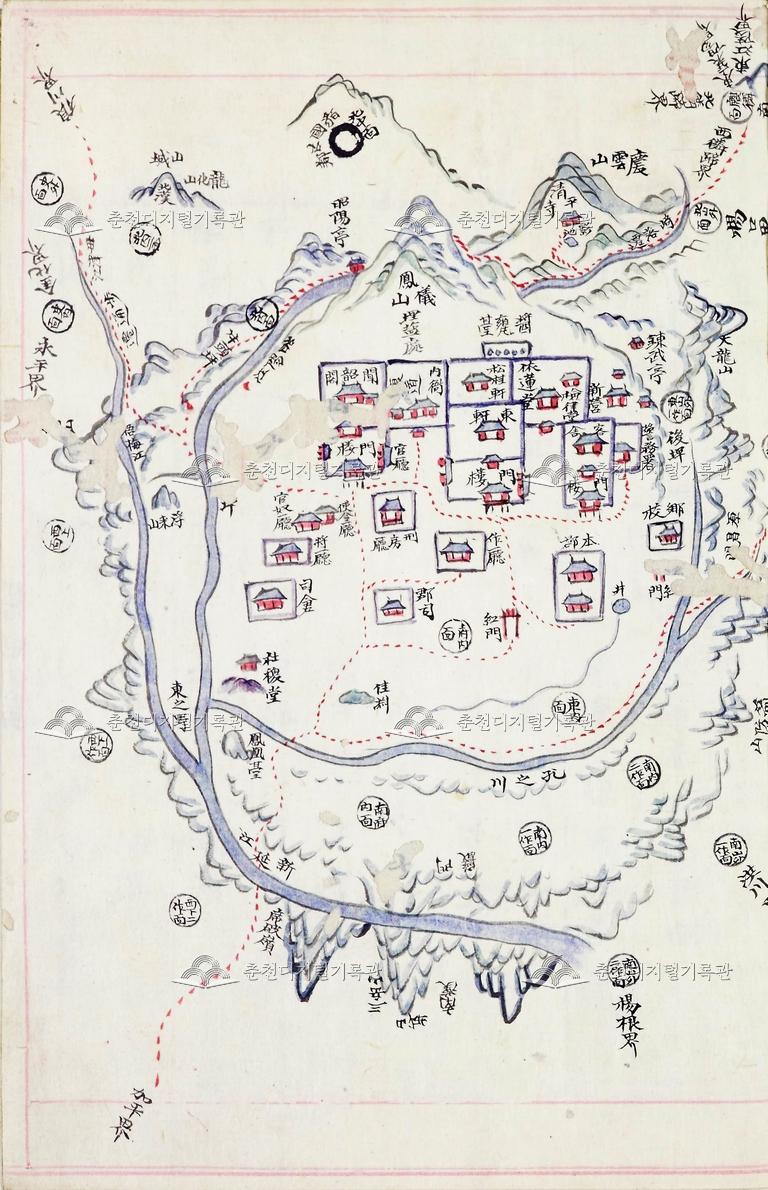 춘천읍지(春川邑誌) 첩부 춘천부 채색지도(3) 이미지